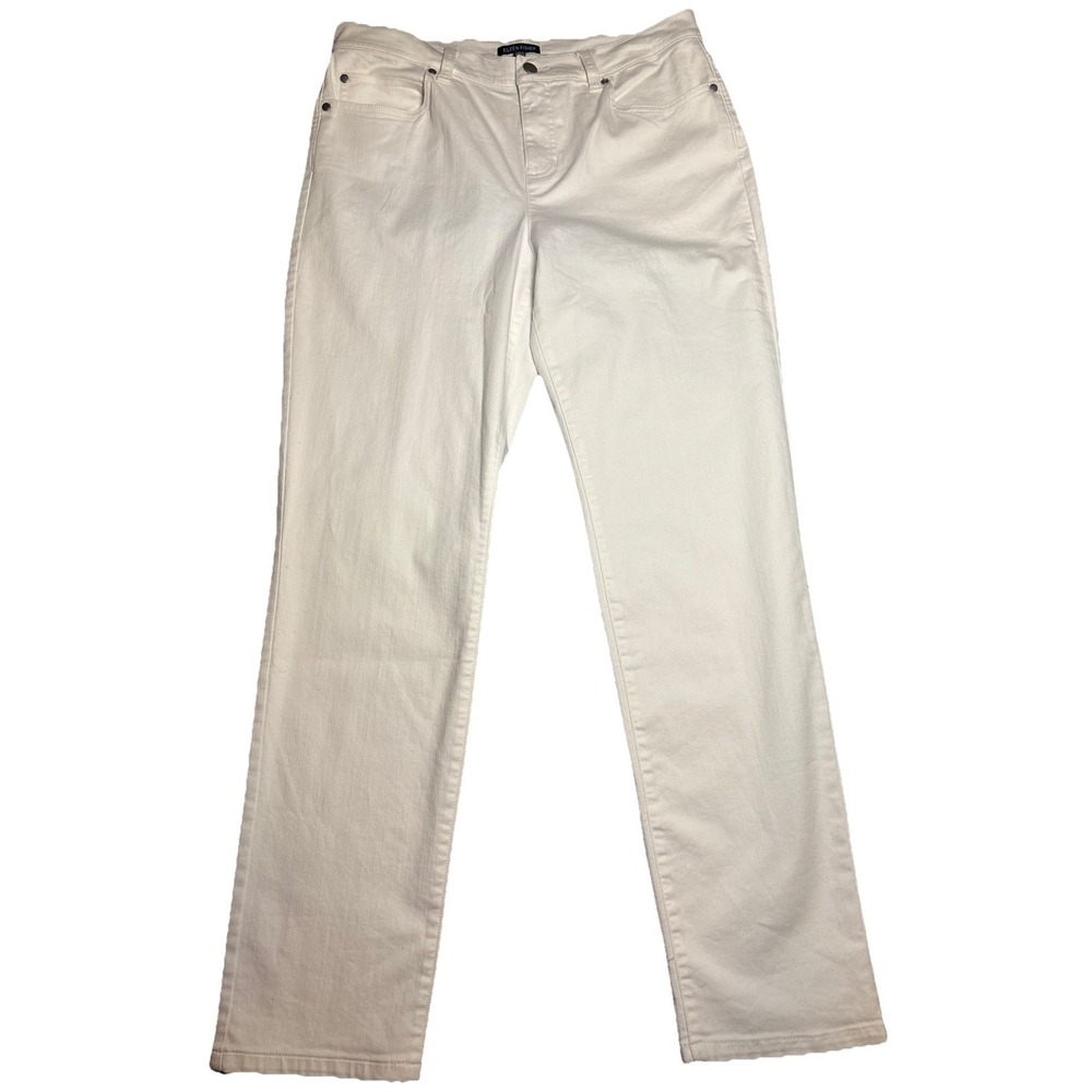 Eileen Fisher Straight Leg Jeans Women's White Excellent Stretch Denim Medium
